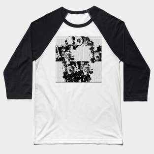 Eldrich Creepy Glitch Art Abstract Glitchcore Black and White Baseball T-Shirt